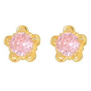 Fashion Jewelry 925 Sterling Silver five-petaled flowers shape pink diamond zircon earrings for women