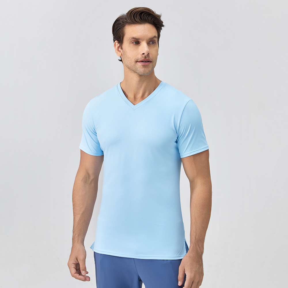 Men's Summer Yoga Sports Suit 30D Fine Yarn Series Breathable Quick-Drying Soft Close-Running Fitness Top Short Sleeves