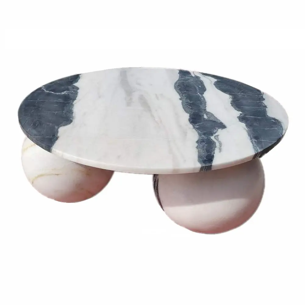 China Manufacturer Living Room Furniture Sets Natural Panda White Marble Top Elegant Round Coffee Table Ball Base
