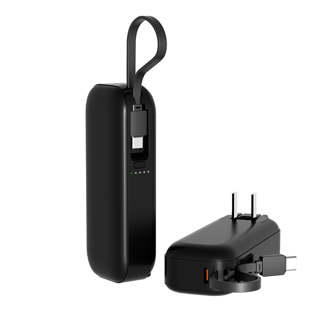 Portable Charger with Fold AC Wall Plug Li-Polymer Battery 5000mAh Type-C PD 20W Fast Charging Power Bank