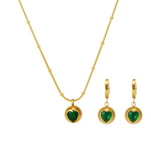 Collier romantique anti-ternissement en or 18 carats, véritable acier inoxydable, zircon, cœur, émeraude, ensemble de colliers pour femmes, hommes, filles - Product Image 3