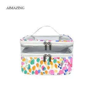 Sacs de toilette jetables, 50 pièces, pochette de maquillage de voyage, Logo personnalisé en cuir Pu, boîte de rangement transparente de maquillage pour Table