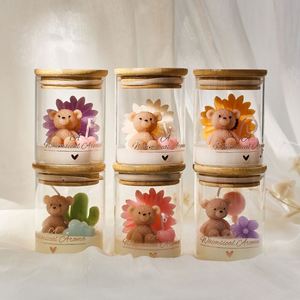 Bougie artistique parfumée à la fleur d'ours mignon, à une seule mèche, dans un bocal en verre pour la décoration de la maison - Product Image 1