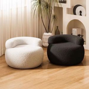 Cream Colored Backrest Round <b>Stool</b>, Shoe Changing <b>Sofa</b>, Coffee Bench, Family Living Room - Product Image 2