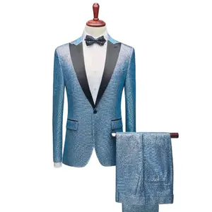 Luxe Bruidegom Bruiloft Pak 3 Stuk Mannelijke Blazers Slim Fit Pakken Voor Mannen Kostuum Business Formele Party Marine Licht blauwe Klassieke