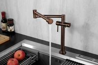 Robinet de cuisine moderne en laiton, à poser sur plan, pliable, finition or brossé, double poignée, monotrou, rotatif, avec cartouche céramique, pour usage hôtelier
