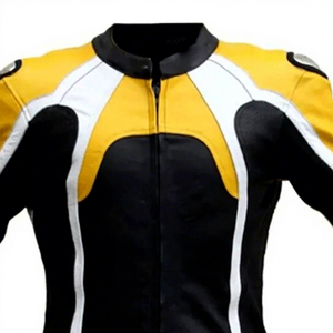 <b>Men</b> Full Sleeve Motorcycle Racing <b>Jacket</b> Yellow <b>Black</b> White Color Blocked Windproof All Seasons Wear - Product Image 2