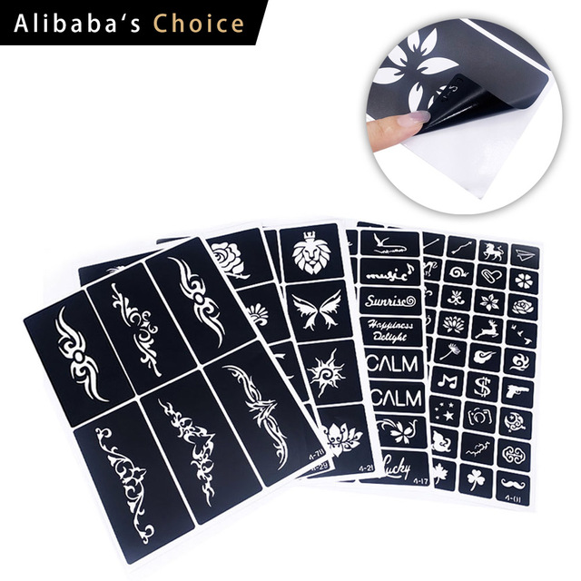 Moonlight Hot Sale A4 Size PVC Reusable Temporary Henna & Airbrush Tattoo Stencils 50 Sheets/OPP Bag