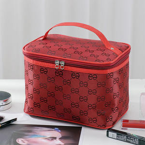 Sac cosmétique portable de grande capacité, résistant à l'eau, en toile brodée, fermeture éclair, vente en gros directe d'usine - Product Image 2