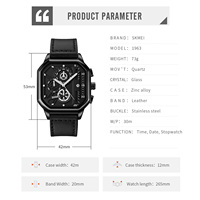 Reloj de Pulsera de Cuarzo para Hombre, Diseño Clásico, Carátula Irregular, Función de Cronometraje, Correa de Cuero, Resistente al Agua 30m, 20mm