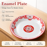 Assiette de service émaillée rouge épaisse, motif festif vintage, pour table de fête, approvisionnement export, cuisine domestique, commandes export