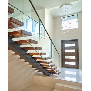 Escalier Mono <span class=keywords><strong>de</strong></span> luxe en bois <span class=keywords><strong>de</strong></span> chêne blanc Conception <span class=keywords><strong>de</strong></span> luxe Garde-corps en verre trempé Colonne vertébrale en acier Droit Hall d'appartement en métal - Product Image 5