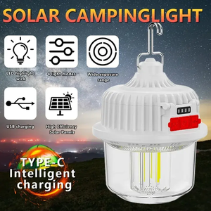 Lampe de camping solaire portable IP65 étanche pour l'extérieur, lampe LED pour tente, ampoule solaire de jardin, ampoule rétro en tungstène - Product Image 2