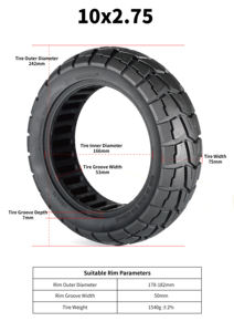 Neumático sólido de 10 pulgadas para Scooter Eléctrico, neumático de vacío para Scooter Eléctrico, A8, - Product Image 3