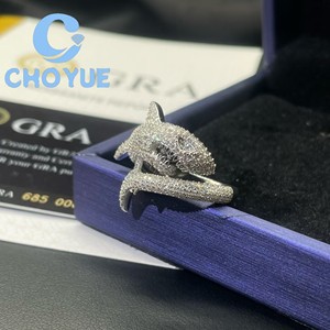 Factory 925 Sterling <b>Silver</b> Custom Shark Shape VVS Moissanite <b>Ring</b> Ice Out Eternity Band Hip Hop <b>for</b> <b>Men</b> Pass Diamond Tester GRA - Product Image 2