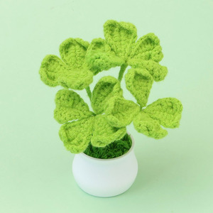 Fiori a Quattro Foglie all'Uncinetto, Piante in Vaso, Portafortuna per Salute, Amore e Ricchezza, Fiori Fatti a Mano per Decorazione Casa e Ufficio - Product Image 3