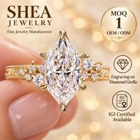 Bague de fiançailles en or jaune massif 10K/14K/18K avec diamant de laboratoire taille hexagonale 0,5-3 carats, serti en grappe avec milgrain personnalisé, certifié IGI VS VVS