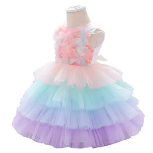 Wholesale Baby Girls Party Princess Wear Layered Tulle Wedding Dress China for Children Sleeveless Polyester / Cotton Casual