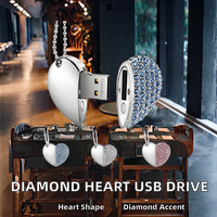 Clé USB 2.0 en forme de cœur, magnifique clé USB personnalisée avec diamants, plusieurs capacités