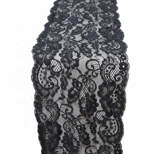 Black Floral Lace Table <b>Runner</b> Machine Made Polyester Classic Style Washable Home Decor - Product Image 2