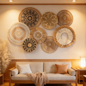 8 paniers décoratifs muraux, paniers africains pour décoration murale bohème, paniers tissés en rotin à suspendre au mur pour art mural bohème - Product Image 1