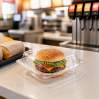 Conteneur en PET transparent de qualité alimentaire 100% sans BPA, recyclable, avec couvercle à clipser, empilable, robuste, gain de place pour les hamburgers, les sushis, les nouilles