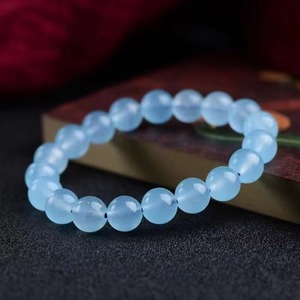 Natural <b>Aquamarine</b> Chalcedony Crystal Hydrating Ice Blue Transfer Single Circle <b>Bracelet</b> Men Women China - Product Image 3