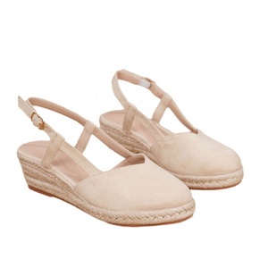 Sandales compensées femme à bout fermé en daim avec semelle en paille et bride arrière à boucle – Chaussures d'été respirantes - Product Image 5
