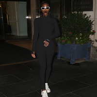 Jenner Femme Casual Half Zip Jumper Body Sexy One Piece Automne Vêtements avec Lucky Label Jumpsuit