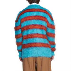 2025 personnalisable Lago hommes Mohair floue rayé cou moelleux tricoté pull à la mode hiver pull OEM & ODM - Product Image 3