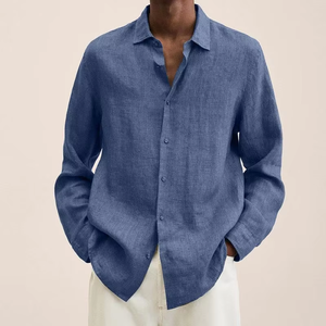 Camisa de <span class=keywords><strong>Lino</strong></span> y Algodón para Hombre 2025, Manga Larga, Cierre de Botones, Estilo Casual, para las Cuatro Estaciones - Product Image 1