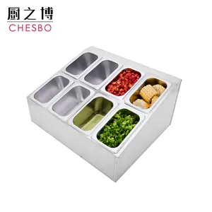 8 Grid Buffet Restaurant Condiment Serving Container Food Sauce Steam Table GN Pan Tray Cabinet With Cover