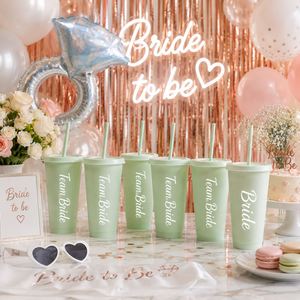Vaso de Plástico Reutilizable de 24 oz con Pajita para Despedida de Soltera, Equipo de la Novia, Regalo, Artículos para Fiestas de Boda - Product Image 1
