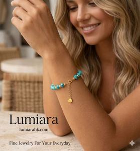 Fashion Blue Turquois Beaded Chain <b>Bracelet</b> for Women <b>Copper</b> Plated 18K Gold Lady <b>Bracelet</b> Handmade Natural Stone Jewelry - Product Image 6