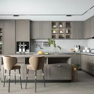 Modern Design Wholesale CA-005 American Kitchen Cabinet Glossy Separator Solid Wooden Kitchen Cabinets