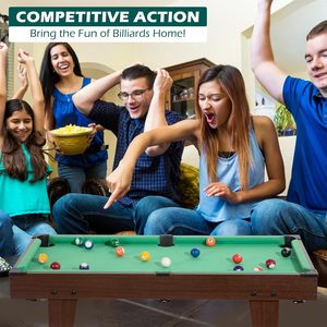 36" Mini Portable <strong>Pool</strong> <strong>Table</strong> Small <strong>Tabletop</strong> Billiard Set Leather Wood Legs Chalk Brush Triangle REAHOISY Family Game Accessories - Product Image 2