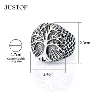 Bague de cocktail JUSTOP pour homme en acier inoxydable, motif crâne, plaqué argent antique, 2,3 cm, style punk, taille personnalisable - Product Image 4