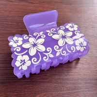 YJL NOUVEAU Pince à Cheveux Carrée en Acrylique Imprimée Fleur d'Hibiscus Style Hawaïen pour Femmes, Accessoire de Mode pour Filles