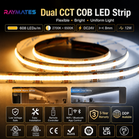 Bande LED COB RAYMATES UL/ETL CCT réglable 24V haute densité 10mm 2700K+6500K, bande LED COB flexible pour décoration intérieure