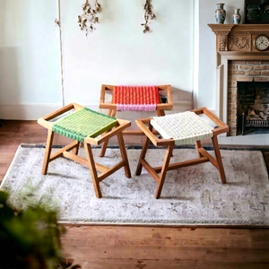 Tabouret pliable en bambou au charme scandinave avec finition mate en mélamine et design tressé Hasthshilpa, pour usage extérieur et jardin, incrustation d'os - Product Image 1
