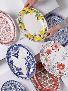 Assiette de service ovale en céramique de 14 pouces à motifs floraux variés, nouveau design, pour la maison, les hôtels, le service et la décoration de table - Product Image 2