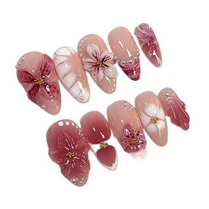 Vente en gros à bas prix, <span class=keywords><strong>Faux</strong></span> <span class=keywords><strong>ongles</strong></span> à presser semi-artisanaux, motif camélia en relief 3D, perle, doux, pressés à la machine - Product Image 1
