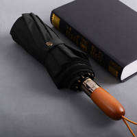 Parapluie pliant automatique avec poignée en bois - Parapluie professionnel noir coupe-vent UPF50+