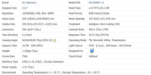 Module d'affichage LCD original M150XN07 V1 15 pouces XGA résistant aux vibrations, 250 nits, pour équipement CNC et contrôle industriel - Product Image 5