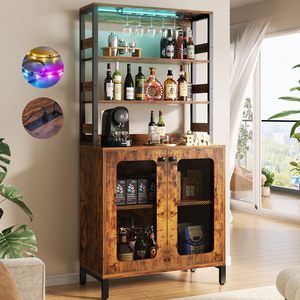 Armoire à vin haute SENYU avec éclairage LED et porte-verres, prises électriques intégrées, meuble bar à café pour salon - Product Image 5
