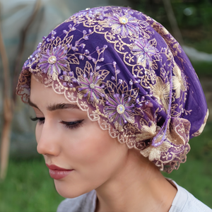 Pañuelo para la Cabeza Elegante con Encaje y Diseño de Color Sólido para Mujer, Transpirable y Ecológico, Estilo Islámico - Product Image 1