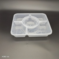 Boîte d'emballage multi-compartiments en plastique épaissi avec quatre, cinq et six compartiments pouvant être associés à des bols à soupe