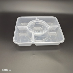 Boîte d'emballage multi-compartiments en plastique épaissi avec quatre, cinq et six compartiments pouvant être associés à des bols à soupe - Product Image 3