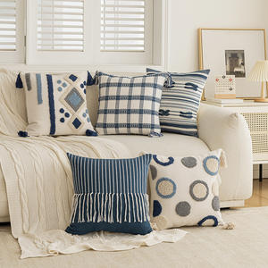 Other Bohemian Decorative Throw Pillows Square <b>Striped</b> Geometric Pattern Blue White Cotton Cover Washable Home <b>Car</b> Use - Product Image 2