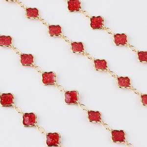 Elegante Cadena de Eslabones de Trébol <span class=keywords><strong>Esmaltado</strong></span> Rojo 3+1, Chapada en Oro de 14K, <span class=keywords><strong>para</strong></span> Fabricación de Joyería DIY, Collares y Pulseras Permanentes - Product Image 1